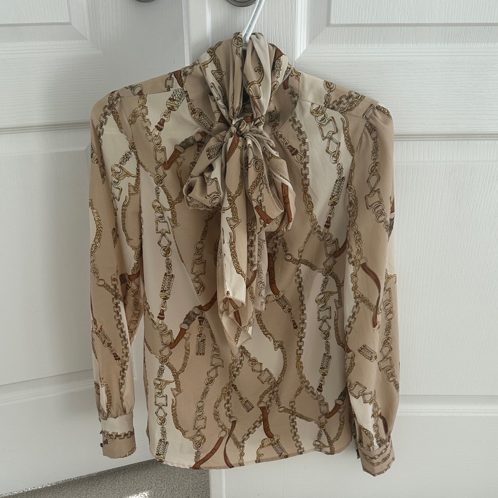 Cynthia Rowley Chain Print Blouse - Cream and Brown